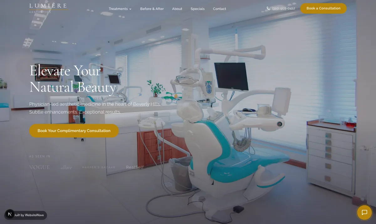 Lumière Aesthetics demo website, luxury med spa design by WebsiteWave